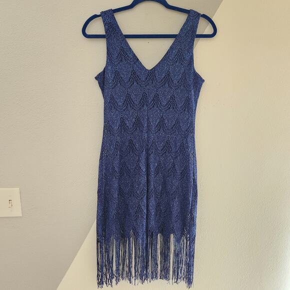As U Wish blue sparkle fringe party dress M - Picture 5 of 5